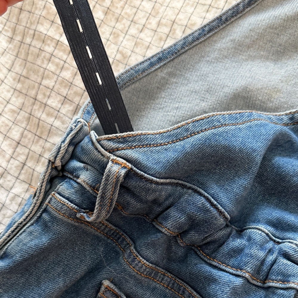 Light Blue Denim Short Maternity Overalls with Front Bib Pocket- Isabel - Picture 10 of 15